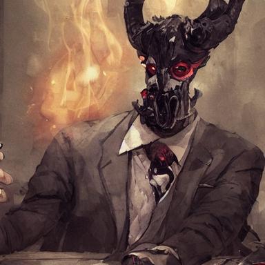 woman signing contract while the devil watches